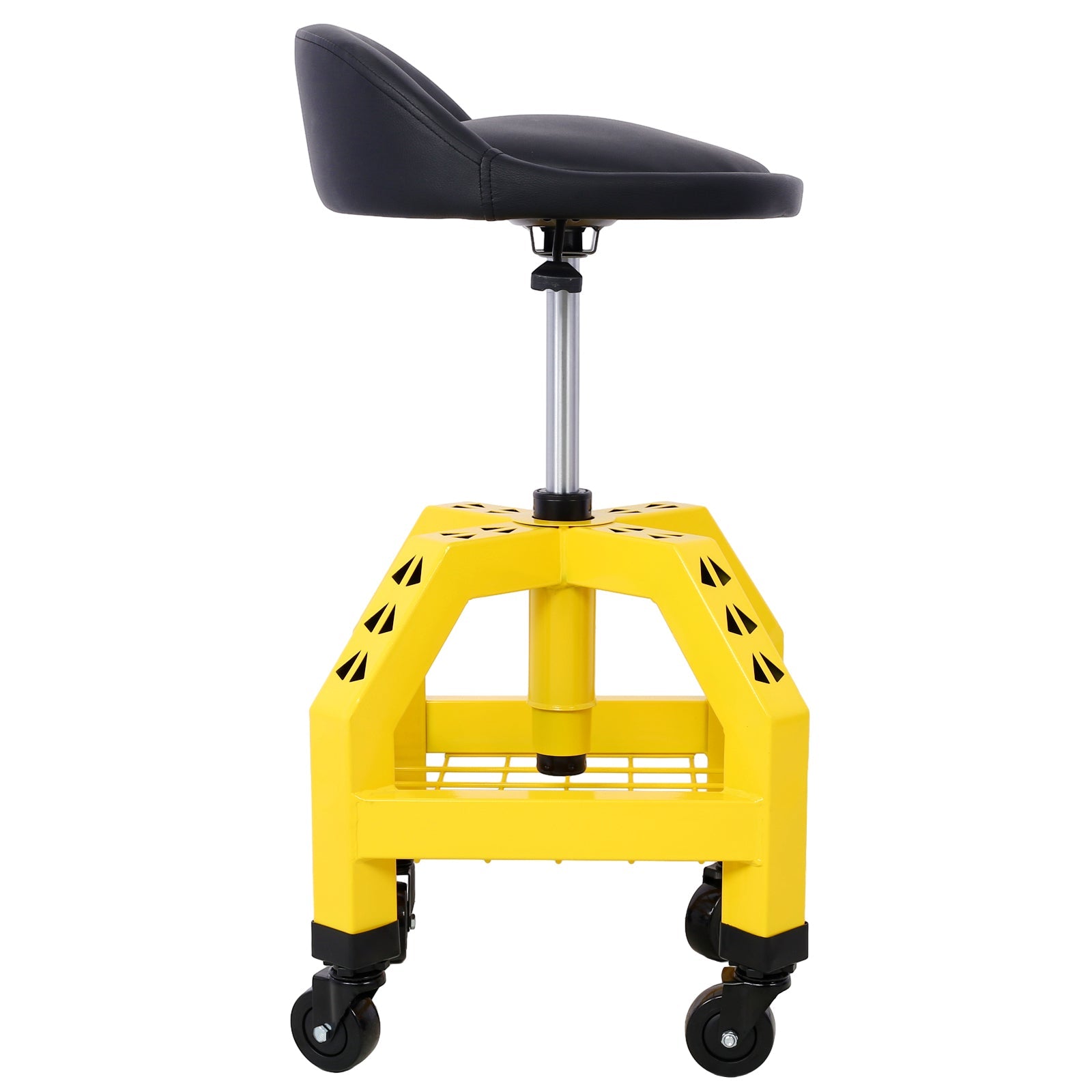 Pneumatic 360 Degree Swivel Stool Mechanics Rolling Creeper Seat Heavy Duty Shop with Casters Yellow 300 lbs Capacity - Fab Heavy Parts