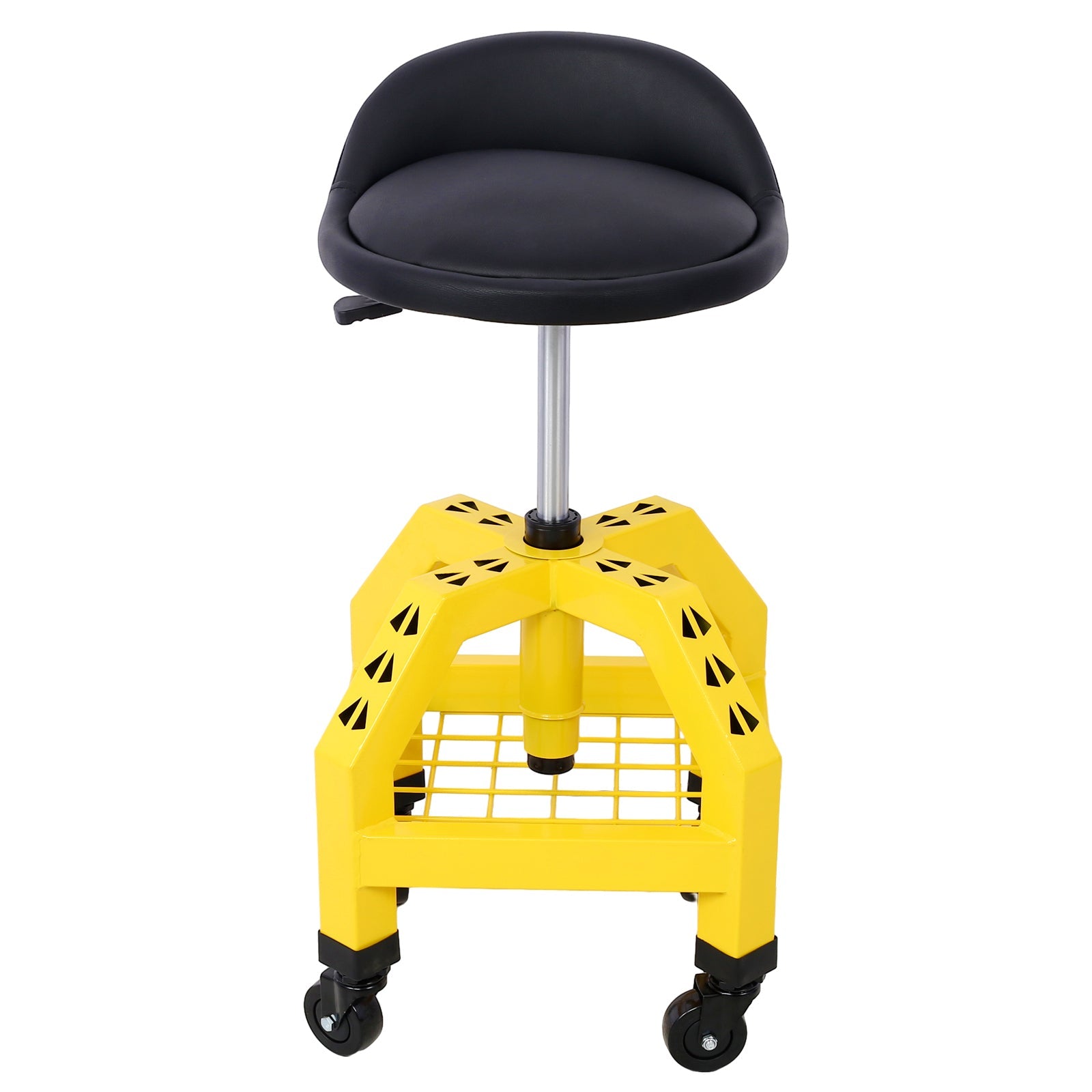 Pneumatic 360 Degree Swivel Stool Mechanics Rolling Creeper Seat Heavy Duty Shop with Casters Yellow 300 lbs Capacity - Fab Heavy Parts