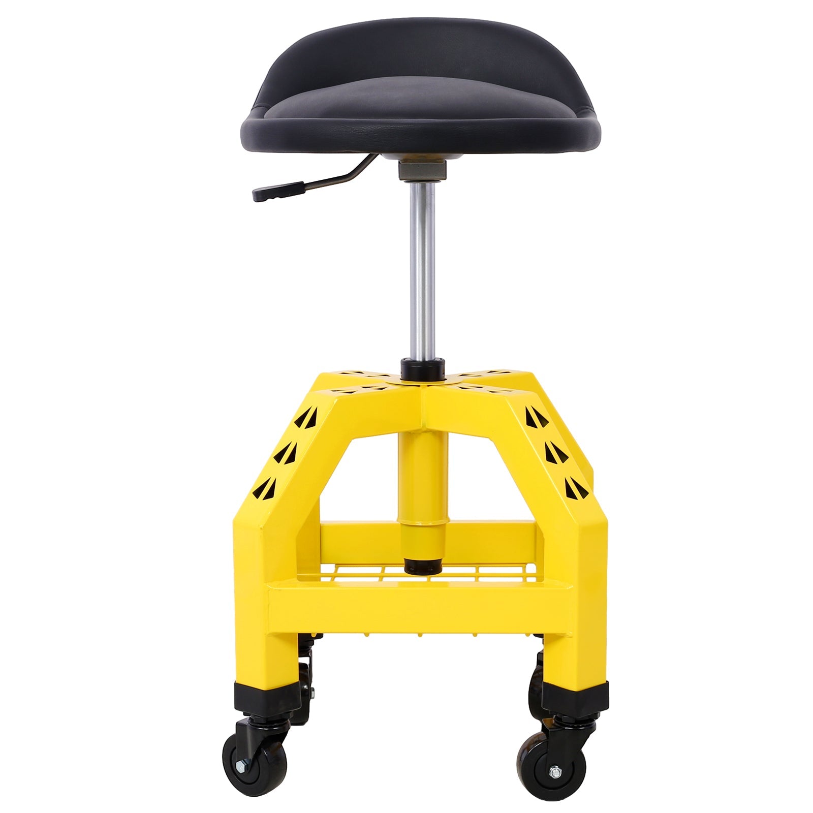 Pneumatic 360 Degree Swivel Stool Mechanics Rolling Creeper Seat Heavy Duty Shop with Casters Yellow 300 lbs Capacity - Fab Heavy Parts