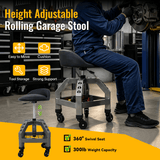 Pneumatic 360 Degree Swivel Stool Mechanics Rolling Creeper Seat Heavy Duty with Casters 300 Lbs Capacity - Gray - Fab Heavy Parts