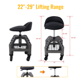 Pneumatic 360 Degree Swivel Stool Mechanics Rolling Creeper Seat Heavy Duty with Casters 300 Lbs Capacity - Gray - Fab Heavy Parts