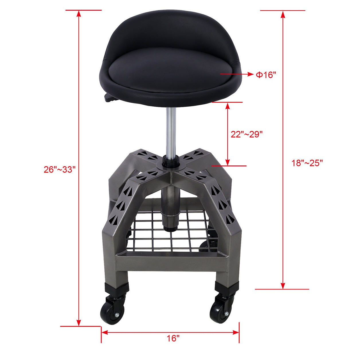 Pneumatic 360 Degree Swivel Stool Mechanics Rolling Creeper Seat Heavy Duty with Casters 300 Lbs Capacity - Gray - Fab Heavy Parts