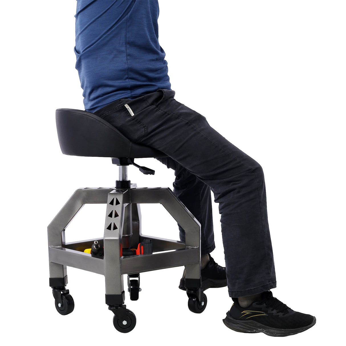 Pneumatic 360 Degree Swivel Stool Mechanics Rolling Creeper Seat Heavy Duty with Casters 300 Lbs Capacity - Gray - Fab Heavy Parts