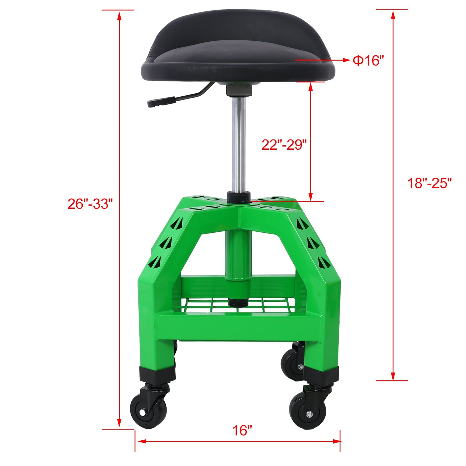 Pneumatic 360 Degree Swivel Stool Rolling Creeper Seat Heavy Duty with Casters 300 lbs Capacity - Green - Fab Heavy Parts