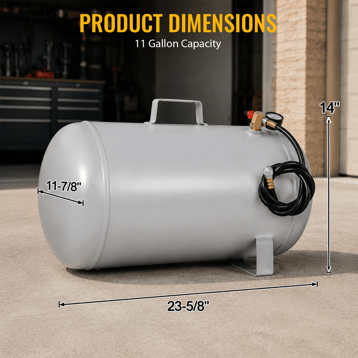 Portable 11 Gallon Aluminum Air Tank Lightweight Durable Air Compressor Tank with Pressure Gauge Safety Valve and 47 Inch Hose - Fab Heavy Parts