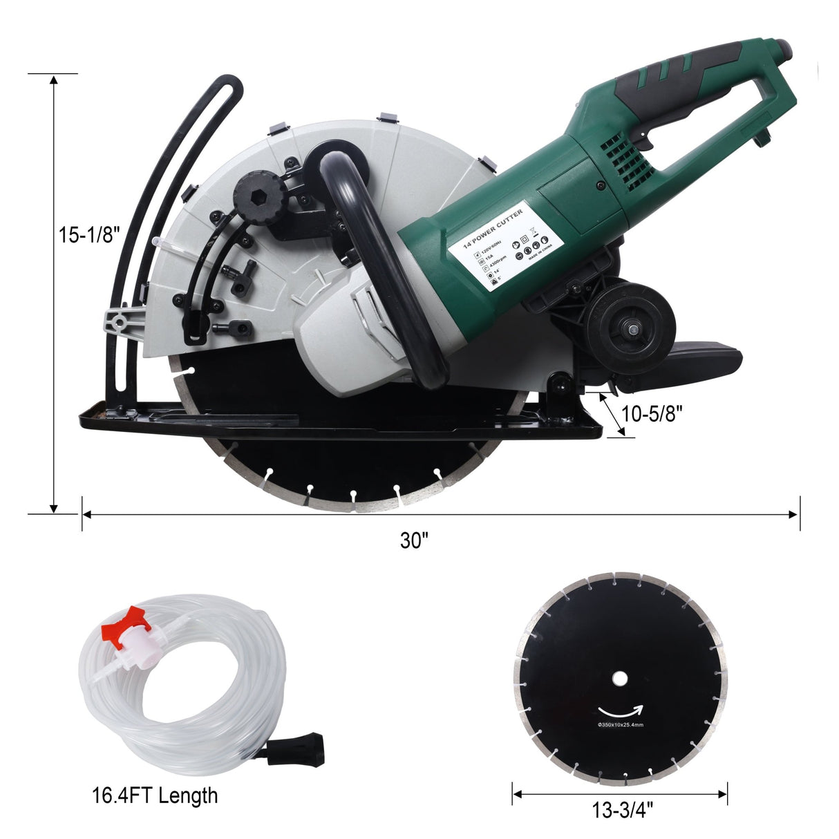Portable 14" Wet/Dry Electric Corded Circular Concrete Saw/Power Angle Cutter 2600W w/Water Line & Guide Roller With Blade ETL Certificate - Fab Heavy Parts