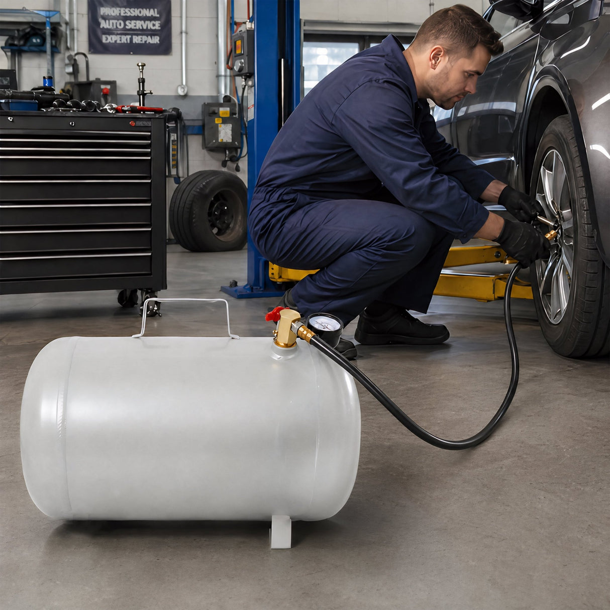 Portable 5 Gallon Aluminum Air Tank Lightweight Durable Air Compressor Tank with Pressure Gauge Safety Valve and 47 Inch Hose for Easy Tool Connection - Fab Heavy Parts