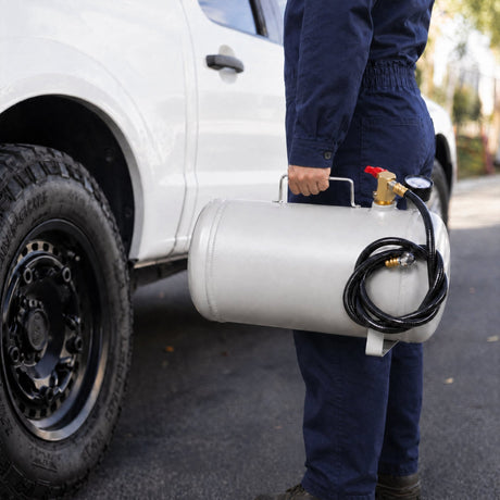 Portable 5 Gallon Aluminum Air Tank Lightweight Durable Air Compressor Tank with Pressure Gauge Safety Valve and 47 Inch Hose for Easy Tool Connection - Fab Heavy Parts