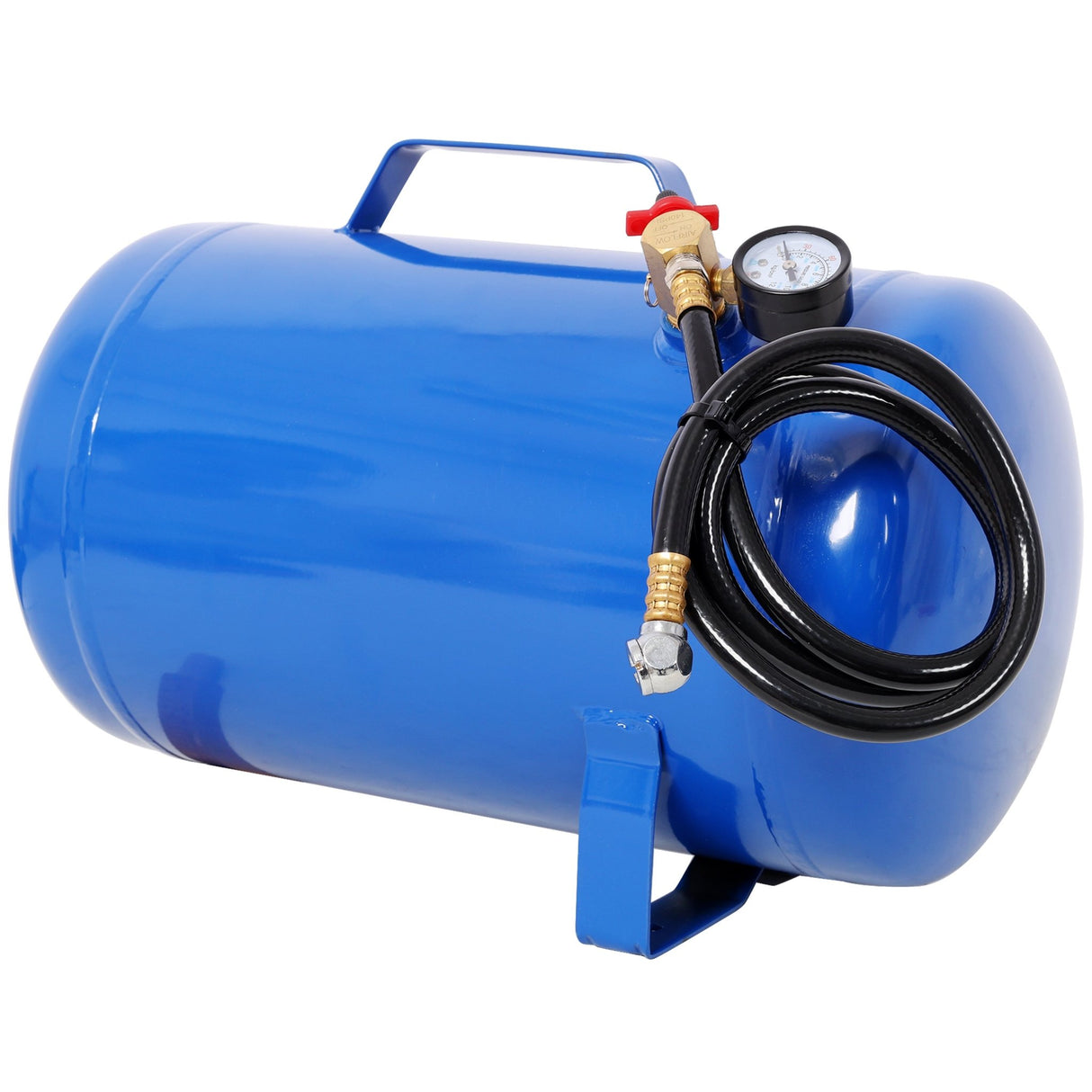 Portable 7 Gallon Air Tank Lightweight Durable Air Compressor Tank with Pressure Gauge Safety Valve and 47 Inch Hose - Blue - Fab Heavy Parts