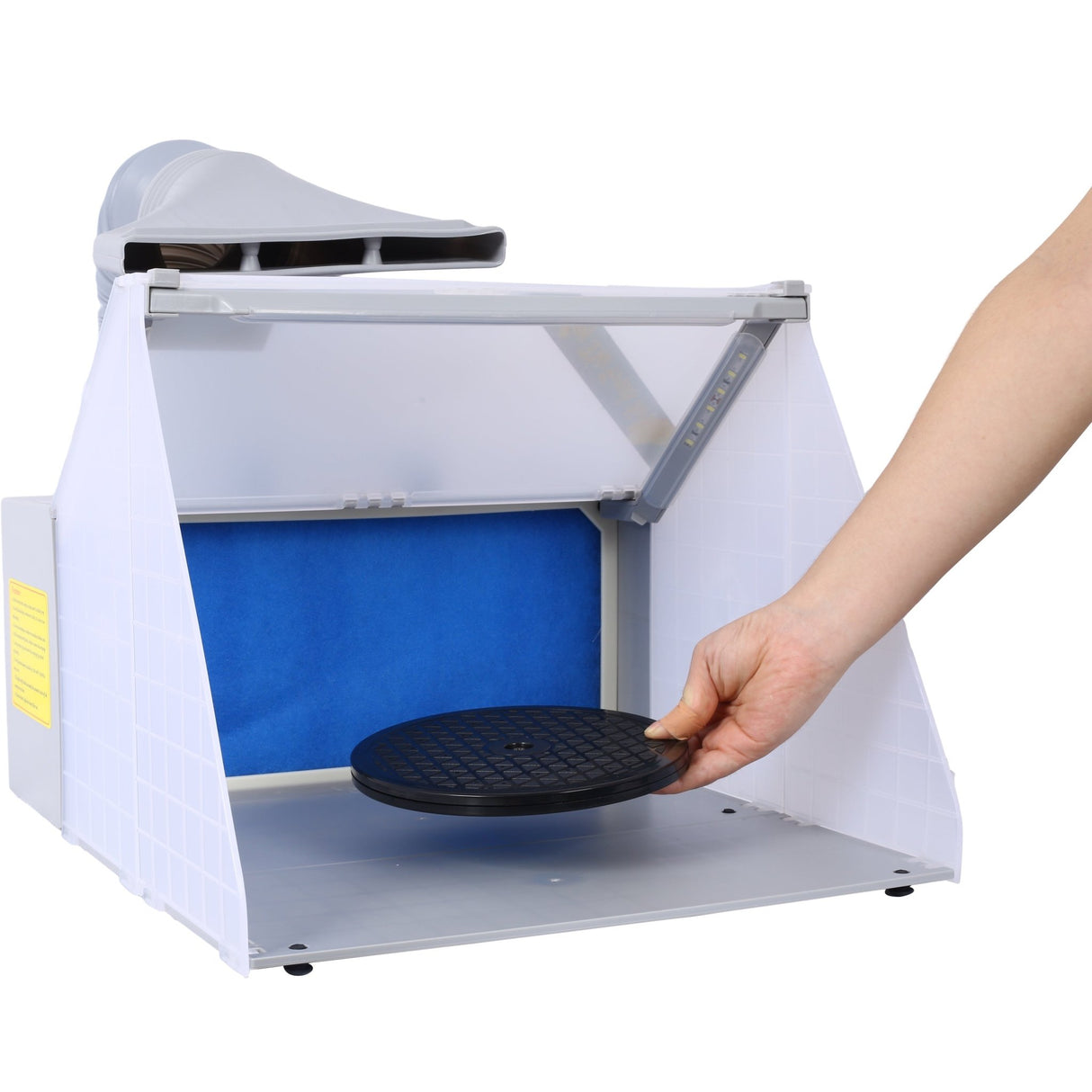 Portable Airbrush Spray Booth with 3 LED Lights Extra Replaceable Filter Pad Turn Table and 6ft Exhaust Extension Hose - Fab Heavy Parts