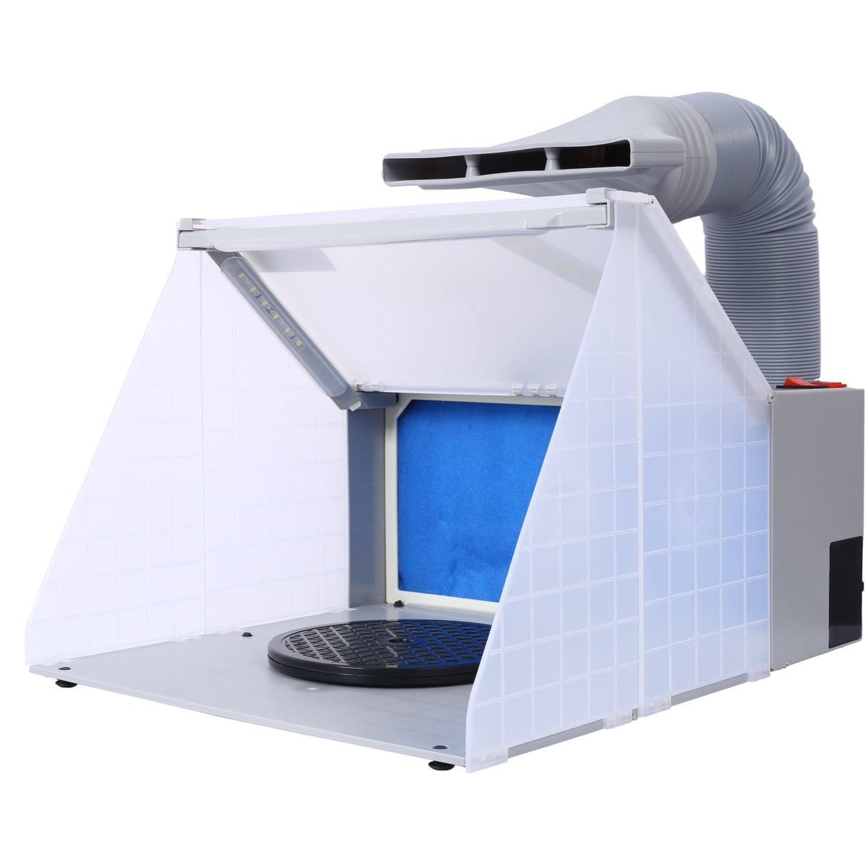 Portable Airbrush Spray Booth with 3 LED Lights Extra Replaceable Filter Pad Turn Table and 6ft Exhaust Extension Hose - Fab Heavy Parts
