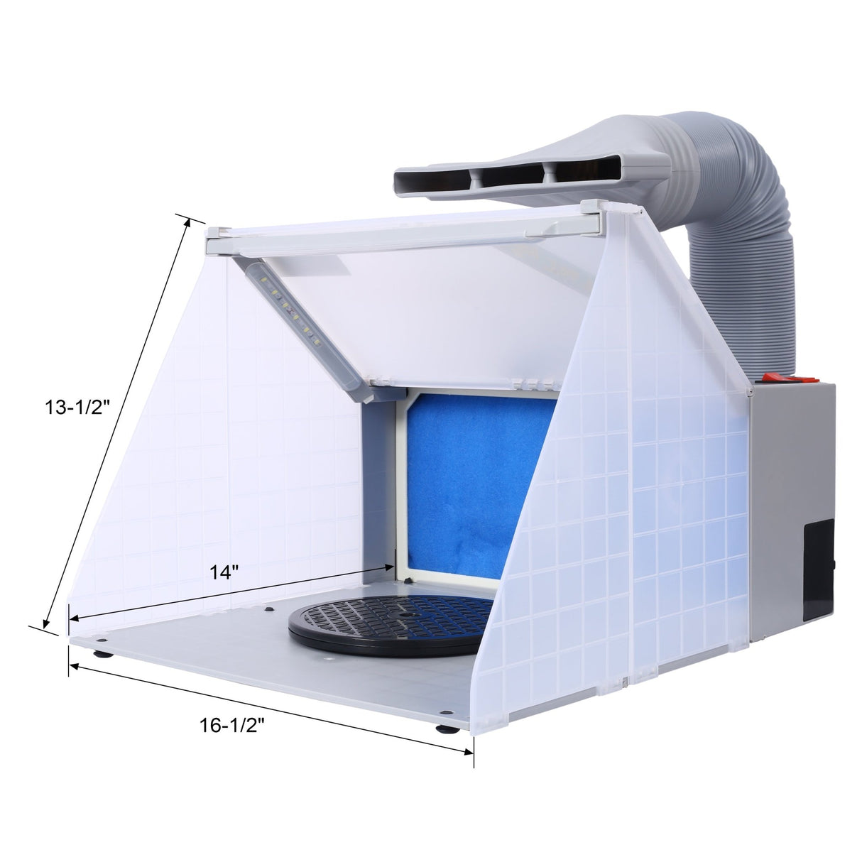 Portable Airbrush Spray Booth with 3 LED Lights Extra Replaceable Filter Pad Turn Table and 6ft Exhaust Extension Hose - Fab Heavy Parts