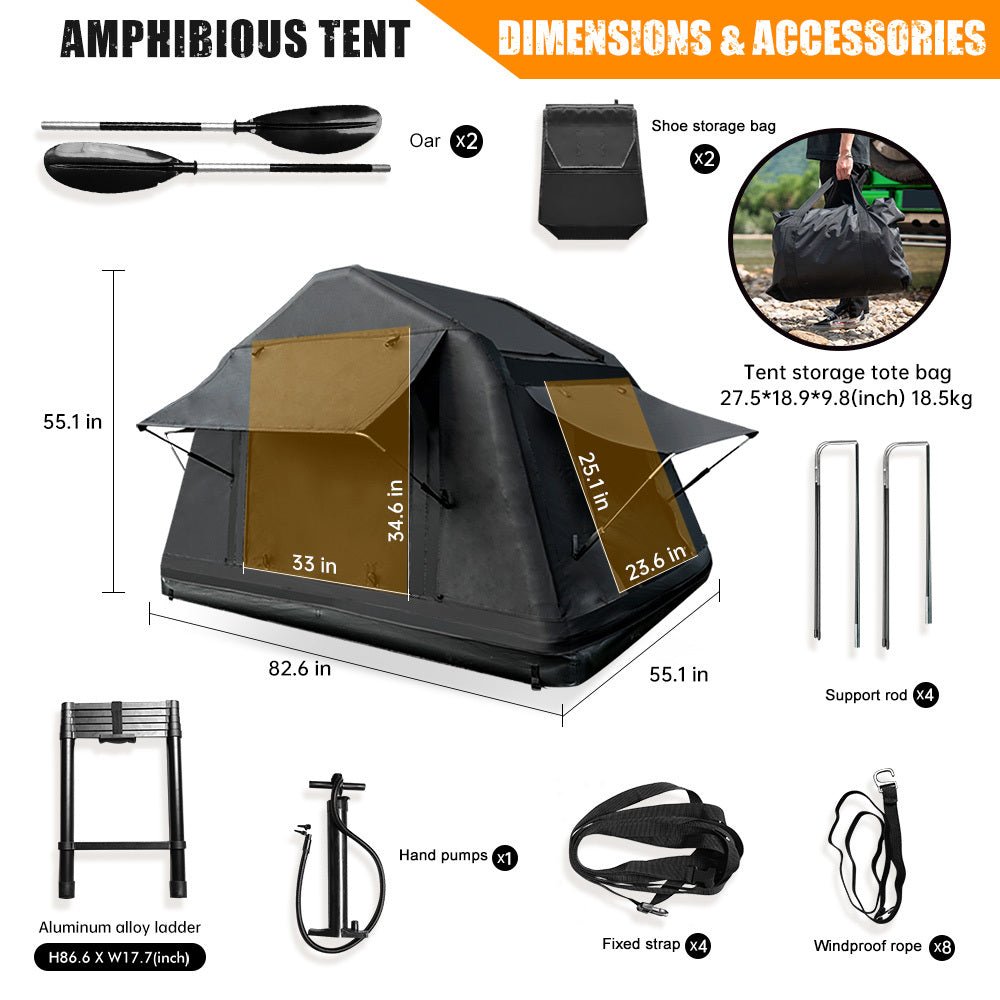 Portable Amphibious Inflatable Tent For Camping Foldable Offroad Roof Top Floating Tent (With Ladder) - Fab Heavy Parts