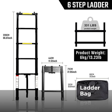 Portable Folding Aluminium Telescopic Ladder Non - Slip Extension Telescoping Ladder with Hooks - Fab Heavy Parts