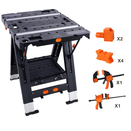 Portable Folding Work Table 2 - in - 1 Sawhorse and Workbench Large Load Capacity with 2 PCS Clamps - Fab Heavy Parts