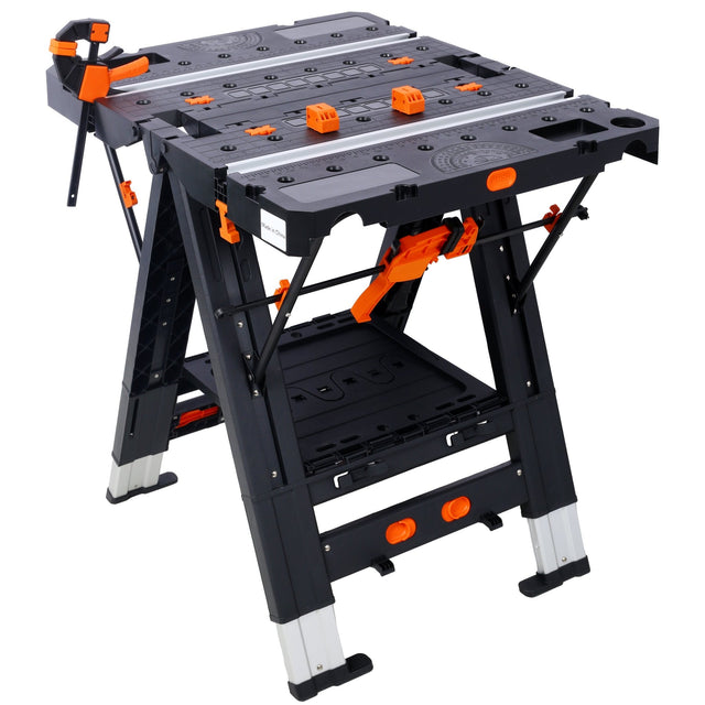 Portable Folding Work Table 2 - in - 1 Sawhorse and Workbench Large Load Capacity with 2 PCS Clamps - Fab Heavy Parts