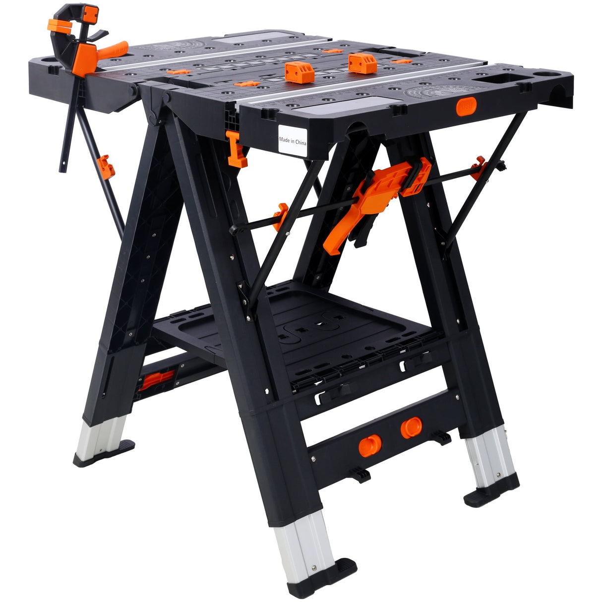 Portable Folding Work Table 2 - in - 1 Sawhorse and Workbench Large Load Capacity with 2 PCS Clamps - Fab Heavy Parts