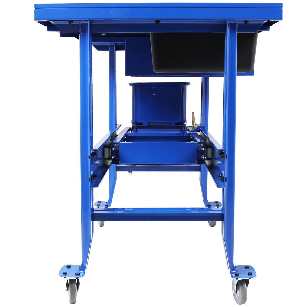 Premium Mobile Tear Down Table with 3.5 Gallon Part Washer and 110V Pump in Blue Steel with Drawer and Drain Tray - Fab Heavy Parts