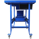 Premium Mobile Tear Down Table with 3.5 Gallon Part Washer and 110V Pump in Blue Steel with Drawer and Drain Tray - Fab Heavy Parts