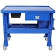 Premium Mobile Tear Down Table with 3.5 Gallon Part Washer and 110V Pump in Blue Steel with Drawer and Drain Tray - Fab Heavy Parts