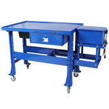 Premium Mobile Tear Down Table with 3.5 Gallon Part Washer and 110V Pump in Blue Steel with Drawer and Drain Tray - Fab Heavy Parts