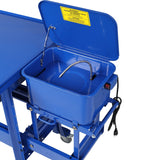 Premium Mobile Tear Down Table with 3.5 Gallon Part Washer and 110V Pump in Blue Steel with Drawer and Drain Tray - Fab Heavy Parts
