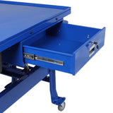 Premium Mobile Tear Down Table with 3.5 Gallon Part Washer and 110V Pump in Blue Steel with Drawer and Drain Tray - Fab Heavy Parts