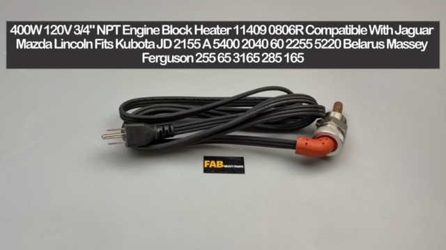 400W 120V 3/4" NPT Engine Block Heater 11409 0806R Compatible With Jaguar Mazda Lincoln Fits Kubota JD 2155 A 5400 2040 60 2255 5220 Belarus Massey Ferguson 255 65 3165 285 165