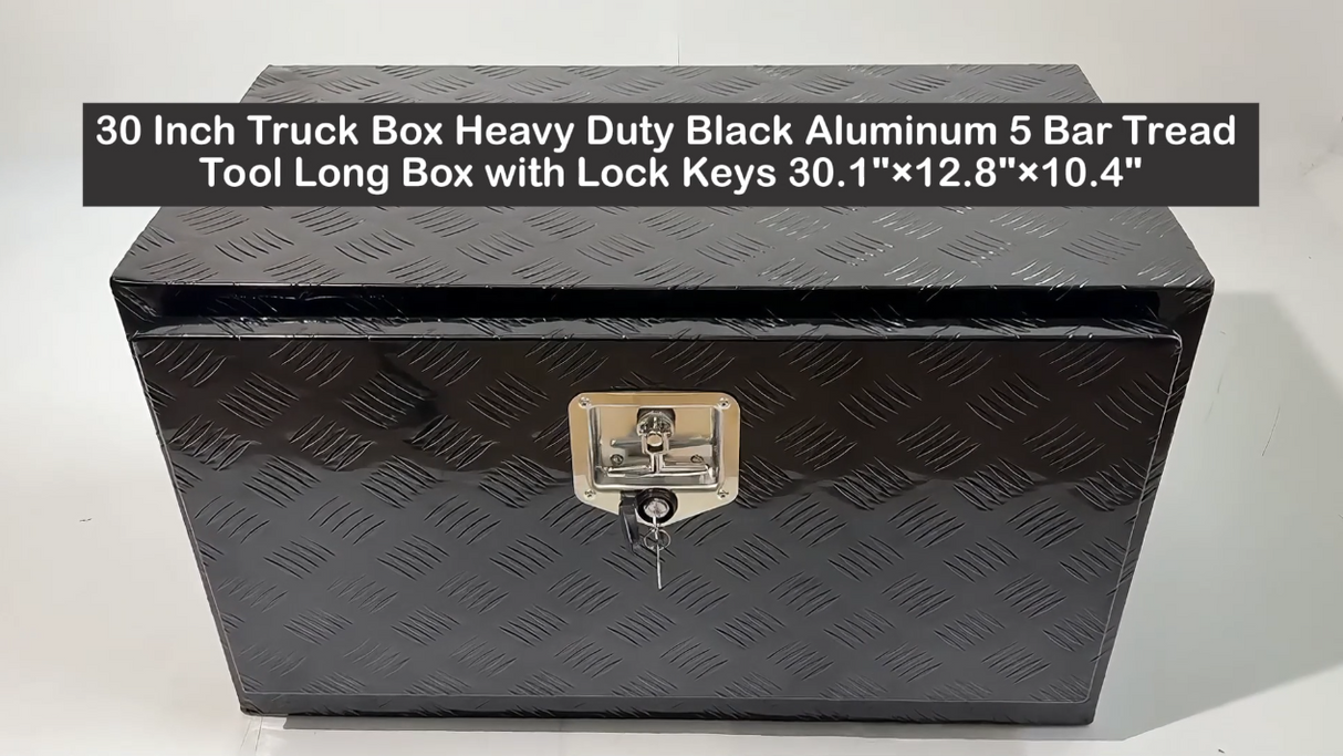 30 Inch Truck Box Heavy Duty Black Aluminum 5 Bar Tread Tool Long Box with Lock Keys 30.1"×12.8"×10.4"