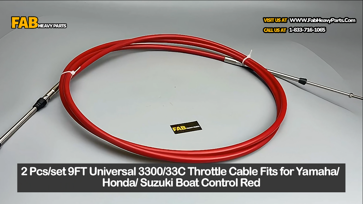 2 Pcs/set 9FT Universal 3300/33C Throttle Cable Fits for Yamaha/ Honda/ Suzuki Boat Control Red