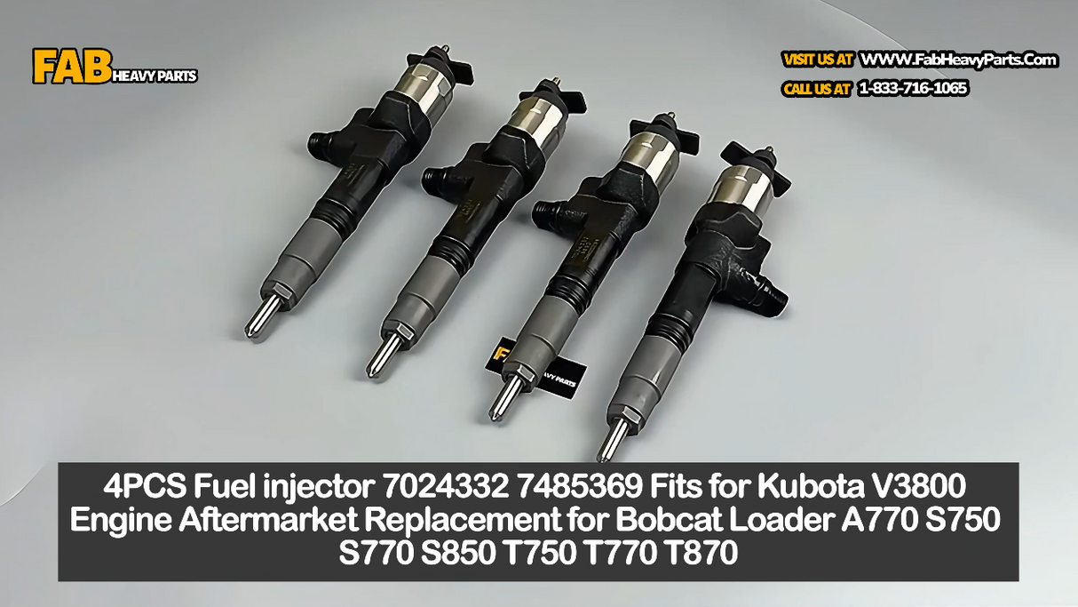 4PCS Fuel injector 7024332 7485369 Fits for Kubota V3800 Engine Aftermarket Replacement for Bobcat Loader A770 S750 S770 S850 T750 T770 T870