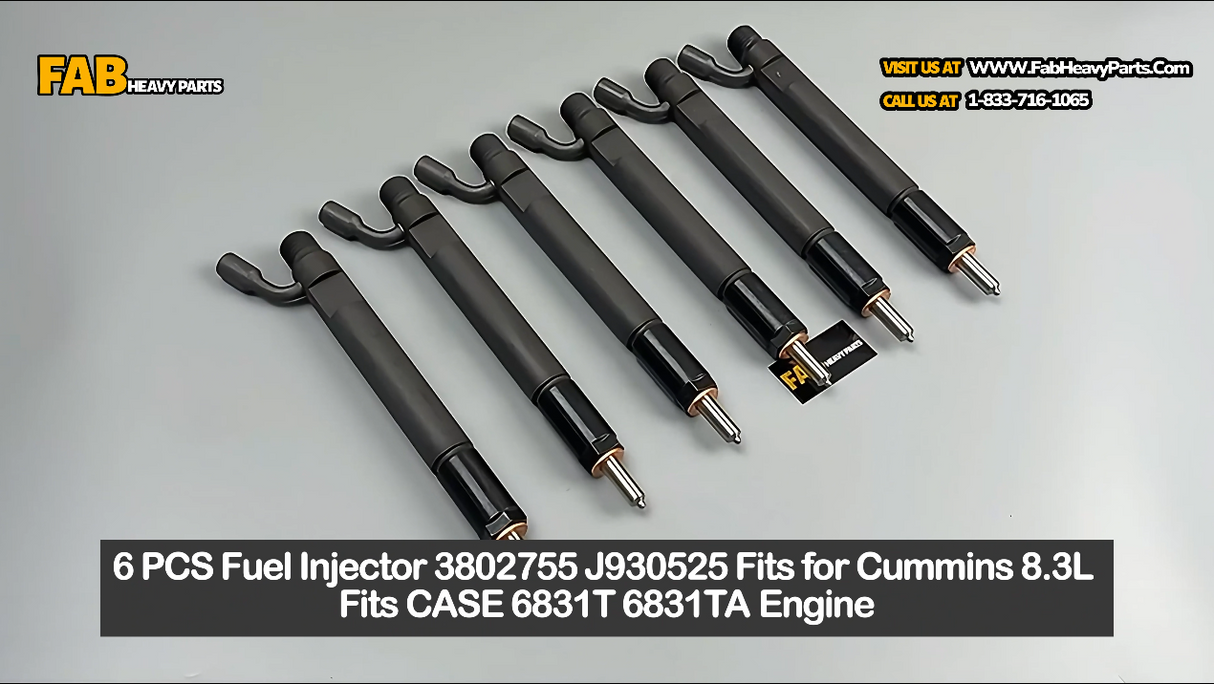 6 PCS Fuel Injector 3802755 J930525 Fits for Cummins 8.3L Fits CASE 6831T 6831TA Engine