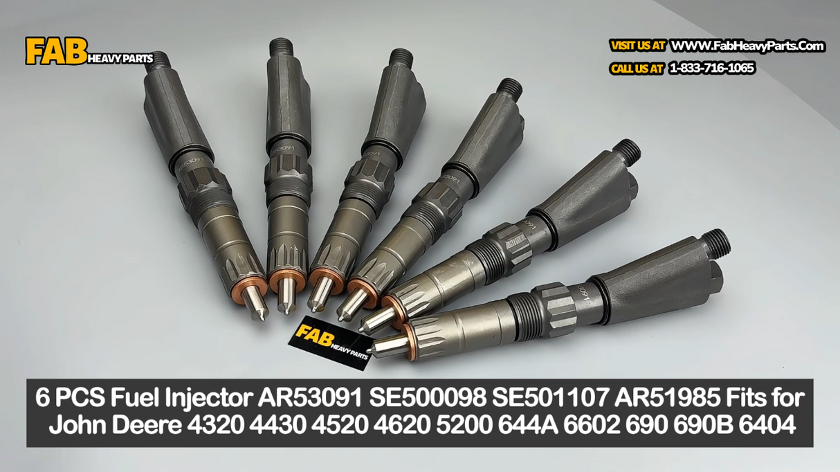 6 PCS Fuel Injector AR53091 SE500098 SE501107 AR51985 Fits for John Deere 4320 4430 4520 4620 5200 644A 6602 690 690B 6404
