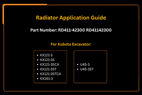 Radiator RD411 - 42300 for Kubota Excavator U50 - 3 U45 - 3 KX121 - 3 KX161 - 3 - Fab Heavy Parts