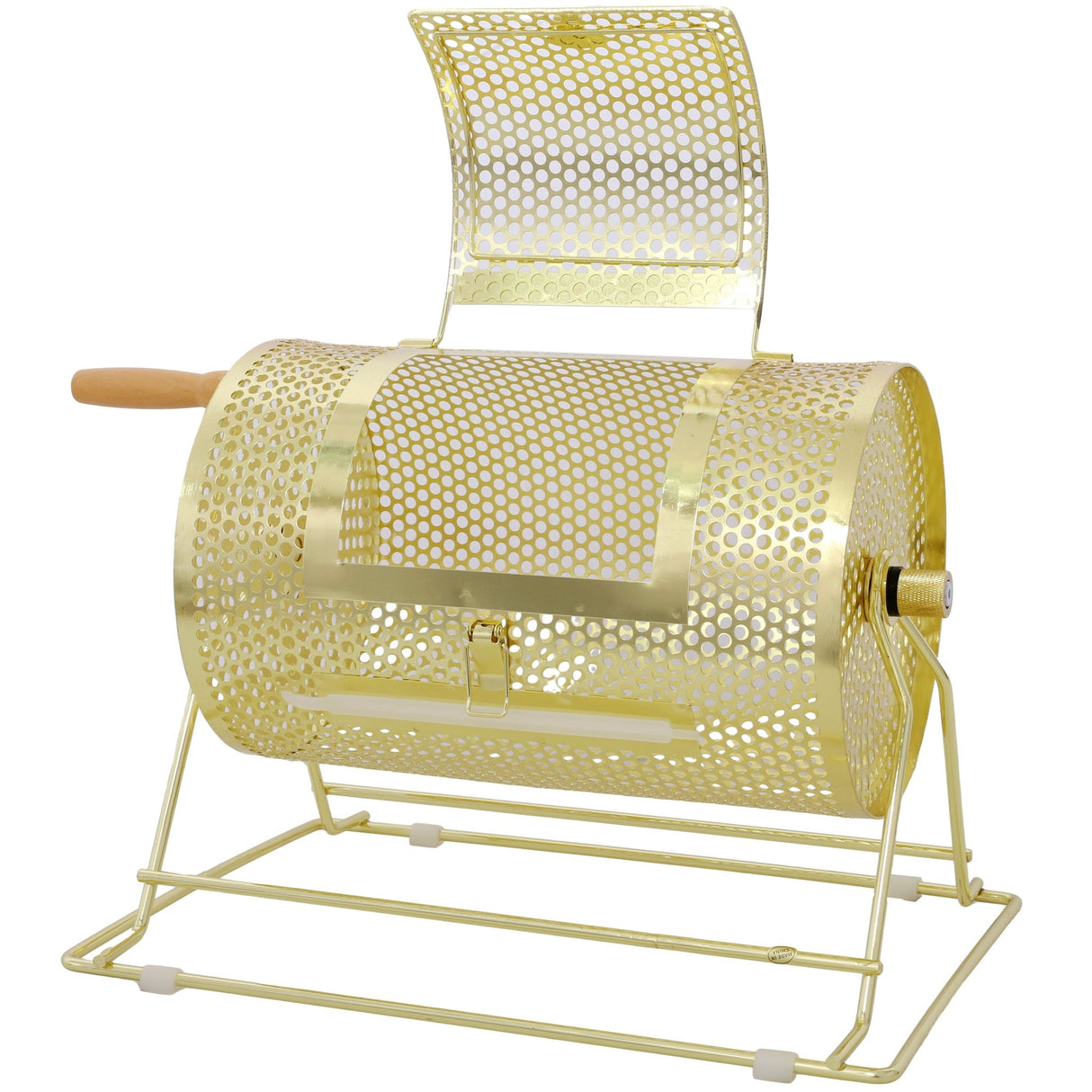 Raffle Ticket Spinner 12 x 8 Inch Drum Lottery Spinning Drawing Brass Plated Roll Box with Wooden Turning Handle Holds 2500 Tickets or 100 Ping Pong Balls for Events - Fab Heavy Parts