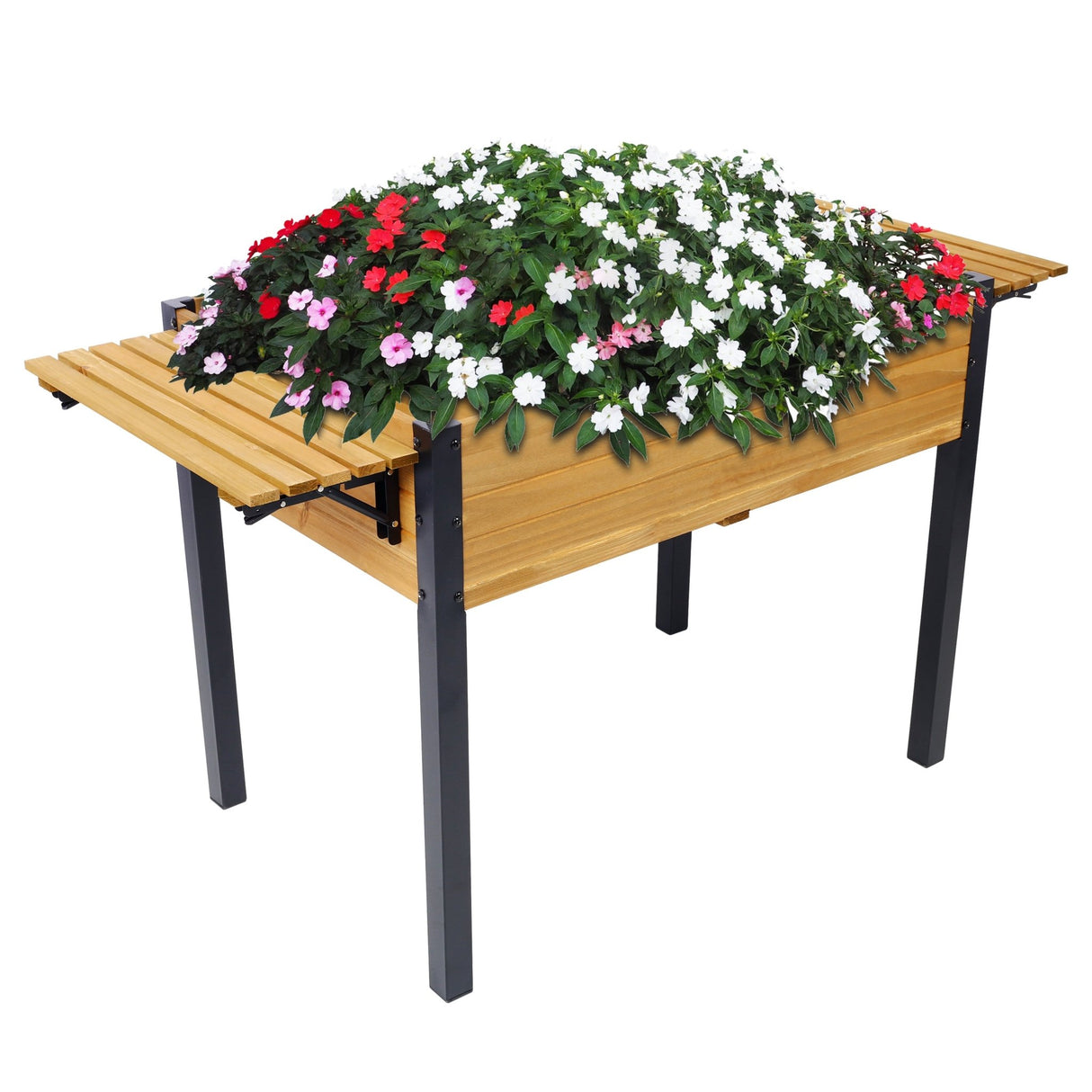 Raised Garden Bed Metal Leg Elevated Wood Planter Boxes with Folding Storage Shelf for Growing Fresh Herbs Vegetables Flowers Great for Outdoor Patio Deck Balcony - Fab Heavy Parts