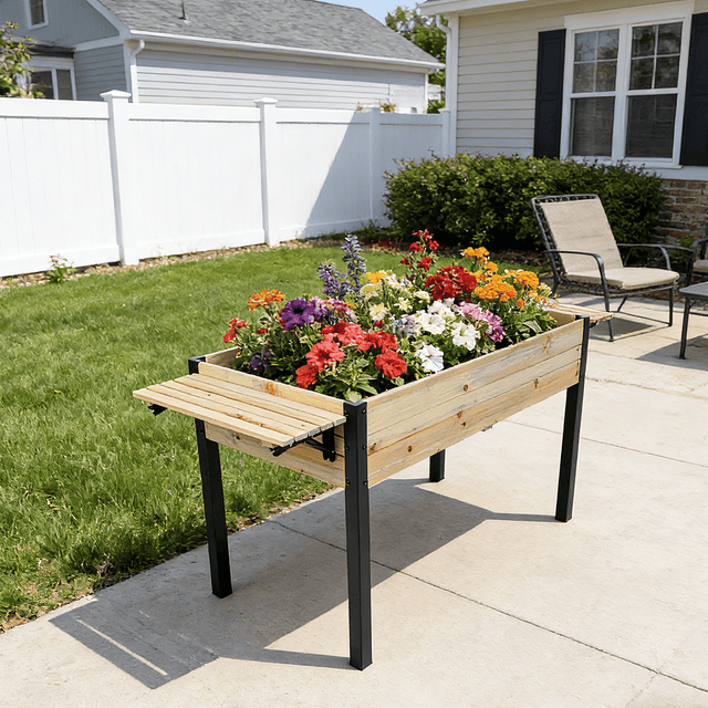 Raised Garden Bed Metal Leg Wood Planter Boxes with Folding Storage Shelf Elevated for Growing Fresh Herbs Vegetables Flowers Great for Outdoor Patio Deck Balcony - Fab Heavy Parts