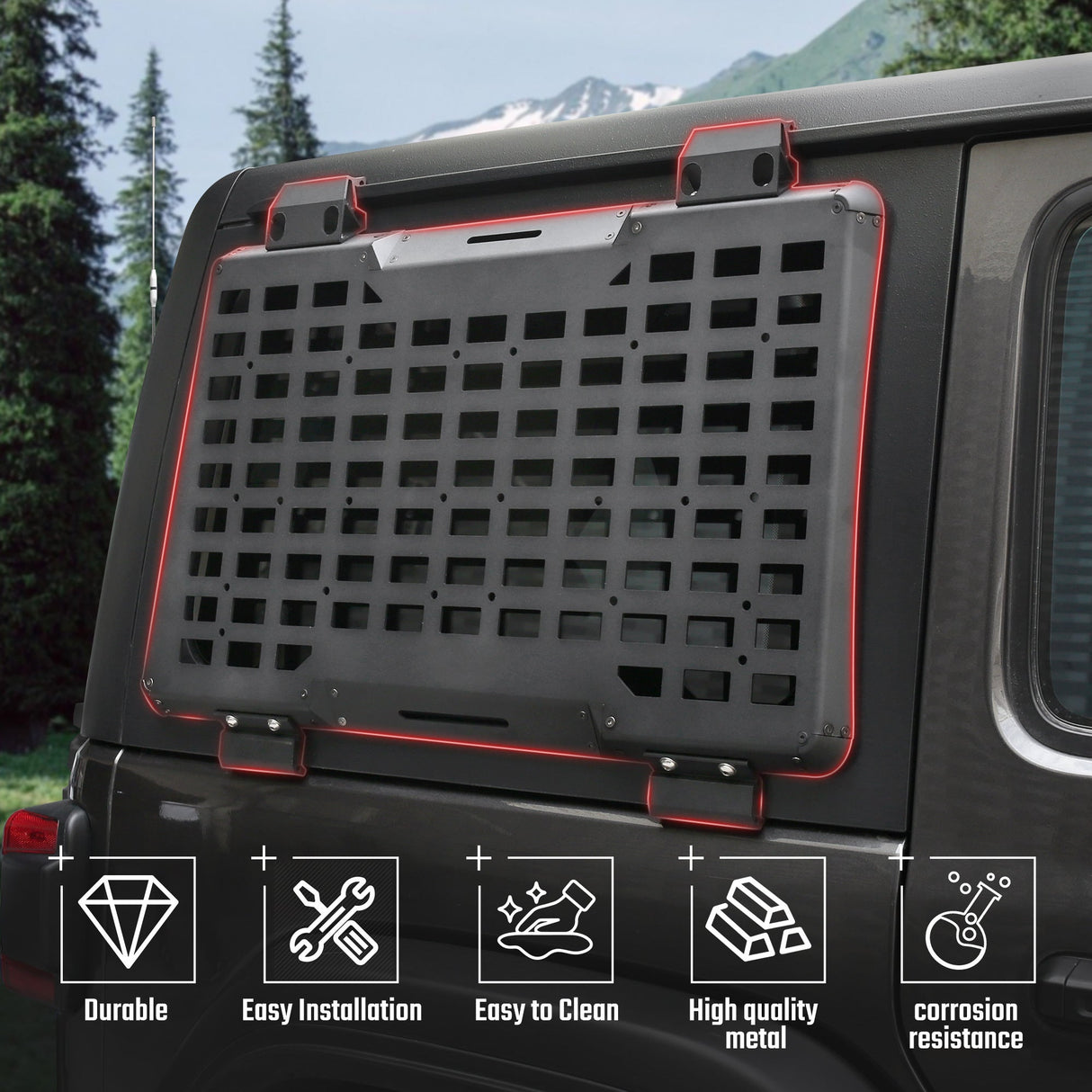 Rear Window Molle Panel Modular Storage for 2018 - 2023 Jeep Wrangler JL 4 Doors Right Side (Passenger Side) - Fab Heavy Parts