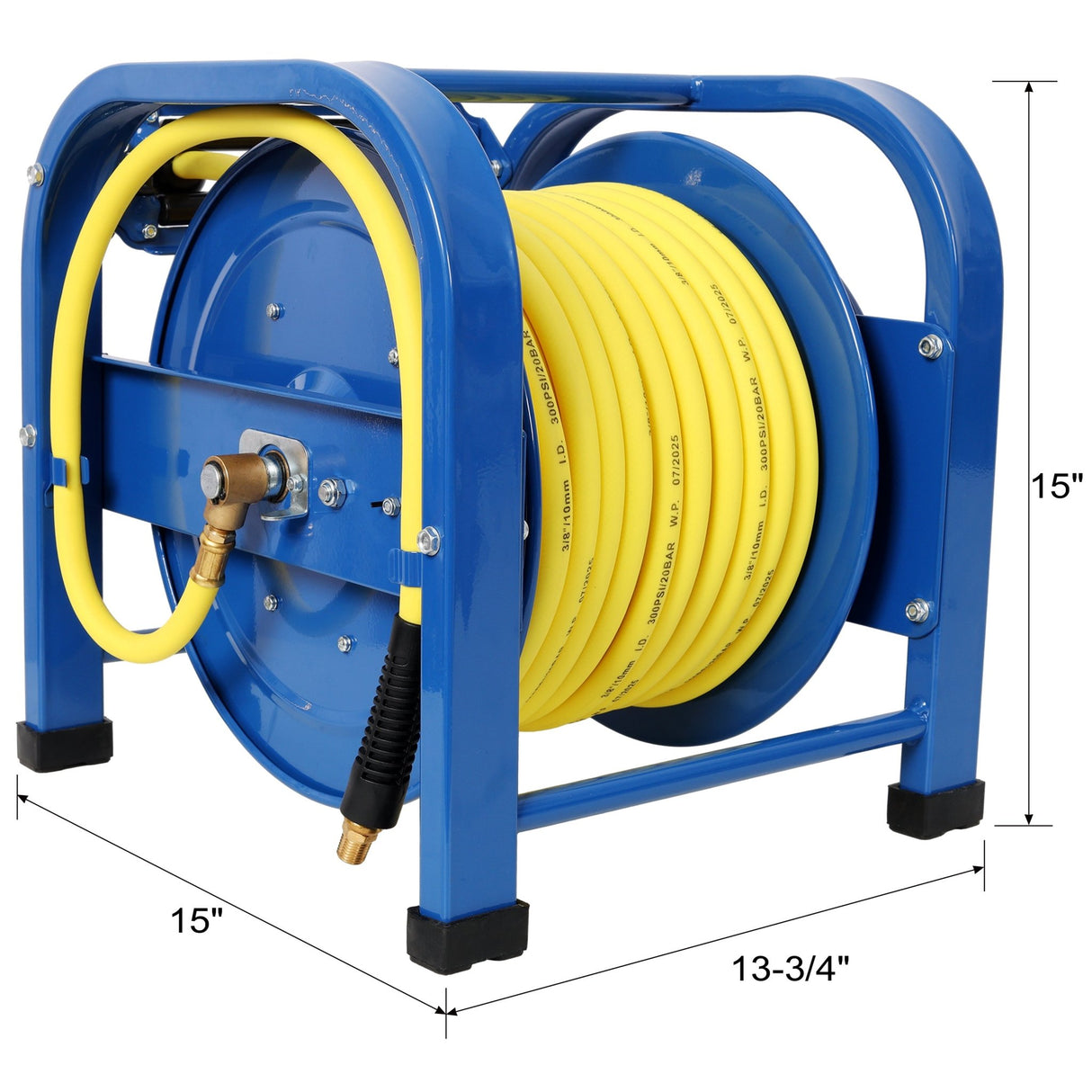 Retractable Air Hose Reel 3/8" x 100 Feet 300 PSI Spring - Driven Steel Heavy Duty Industrial Hybrid Hose Portable - Fab Heavy Parts