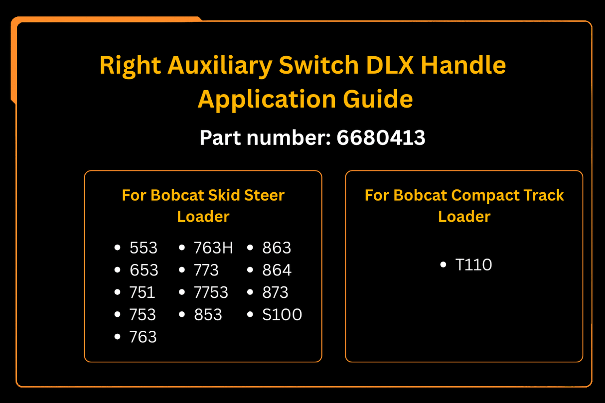 Right Auxiliary Switch DLX Handle 6680413 Aftermarket Replacement For Bobcat Loader 553 763 763H 773 853 863 864 873 S100 T110 - Fab Heavy Parts