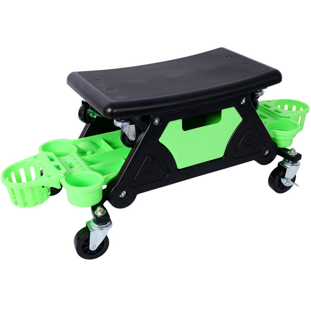 Roller Mechanic Detailing Creeper Utility Seat Stool with Wheels Removable Tool Trays Drawer 300 Lbs Capacity - Green - Fab Heavy Parts