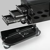 Rolling Creeper Garage Seat with 3 Built - in Drawers - Black - Fab Heavy Parts