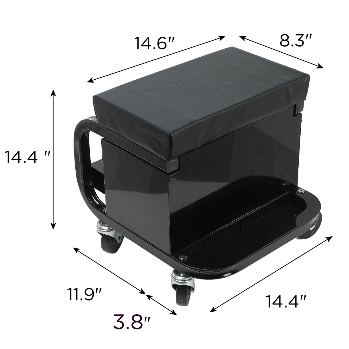 Rolling Creeper Garage Seat with 3 Built - in Drawers - Black - Fab Heavy Parts