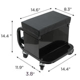 Rolling Creeper Garage Seat with 3 Built - in Drawers - Black - Fab Heavy Parts