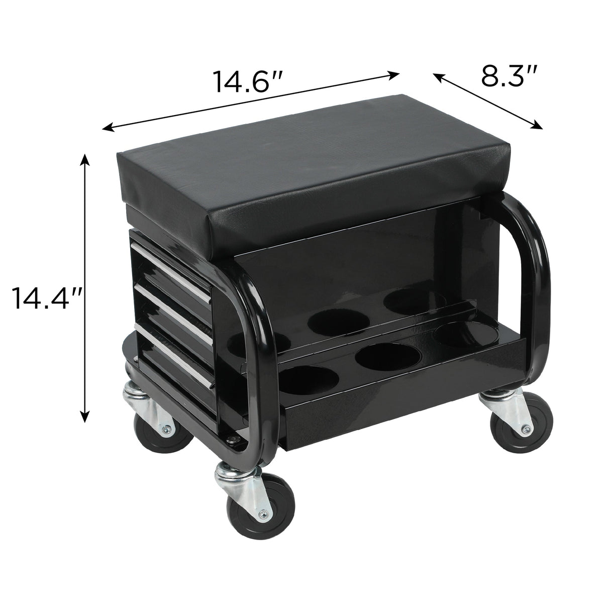 Rolling Creeper Garage Seat with 3 Built - in Drawers - Black - Fab Heavy Parts