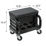 Rolling Creeper Garage Seat with 3 Built - in Drawers - Black - Fab Heavy Parts