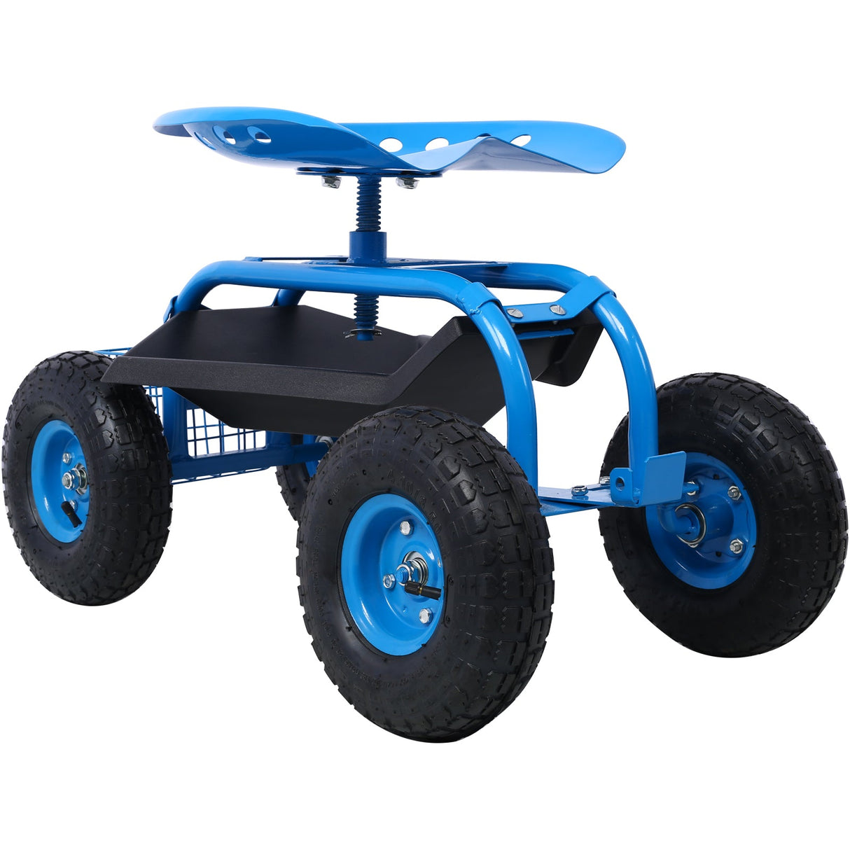 Rolling Garden Scooter Cart Seat with Wheels and Tool Tray 360 Swivel Seat - Blue - Fab Heavy Parts