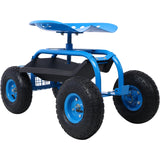 Rolling Garden Scooter Cart Seat with Wheels and Tool Tray 360 Swivel Seat - Blue - Fab Heavy Parts