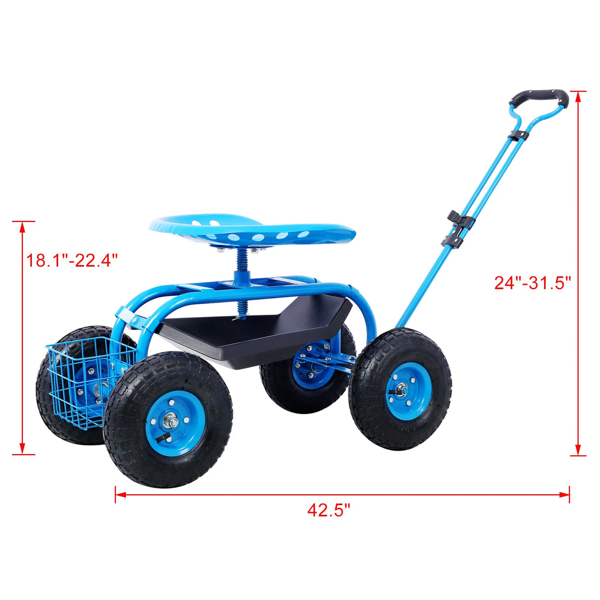 Rolling Garden Scooter Cart Seat with Wheels and Tool Tray 360 Swivel Seat - Blue - Fab Heavy Parts