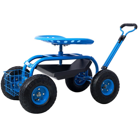 Rolling Garden Scooter Cart Seat with Wheels and Tool Tray 360 Swivel Seat - Blue - Fab Heavy Parts
